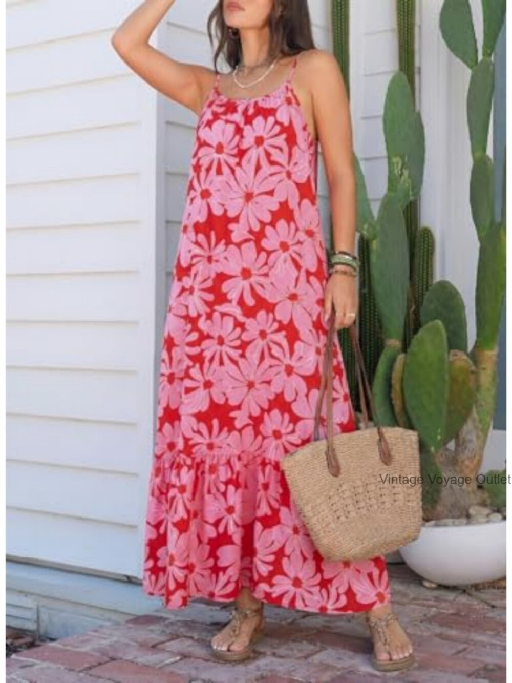 Boho Floral Maxi Dress with Spaghetti Straps - Picture 5 of 6